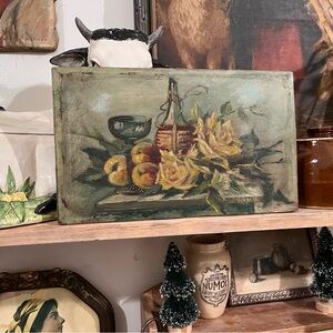 Vintage Still Life Painting with Yellow Roses